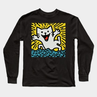 Funny Keith Haring, Happy Cat Long Sleeve T-Shirt